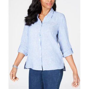 Charter Club Linen Printed-Back Shirt Size Medium Blue